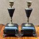 Pair of Napoleon III candlesticks. Bicolour marble, gilded bronze.