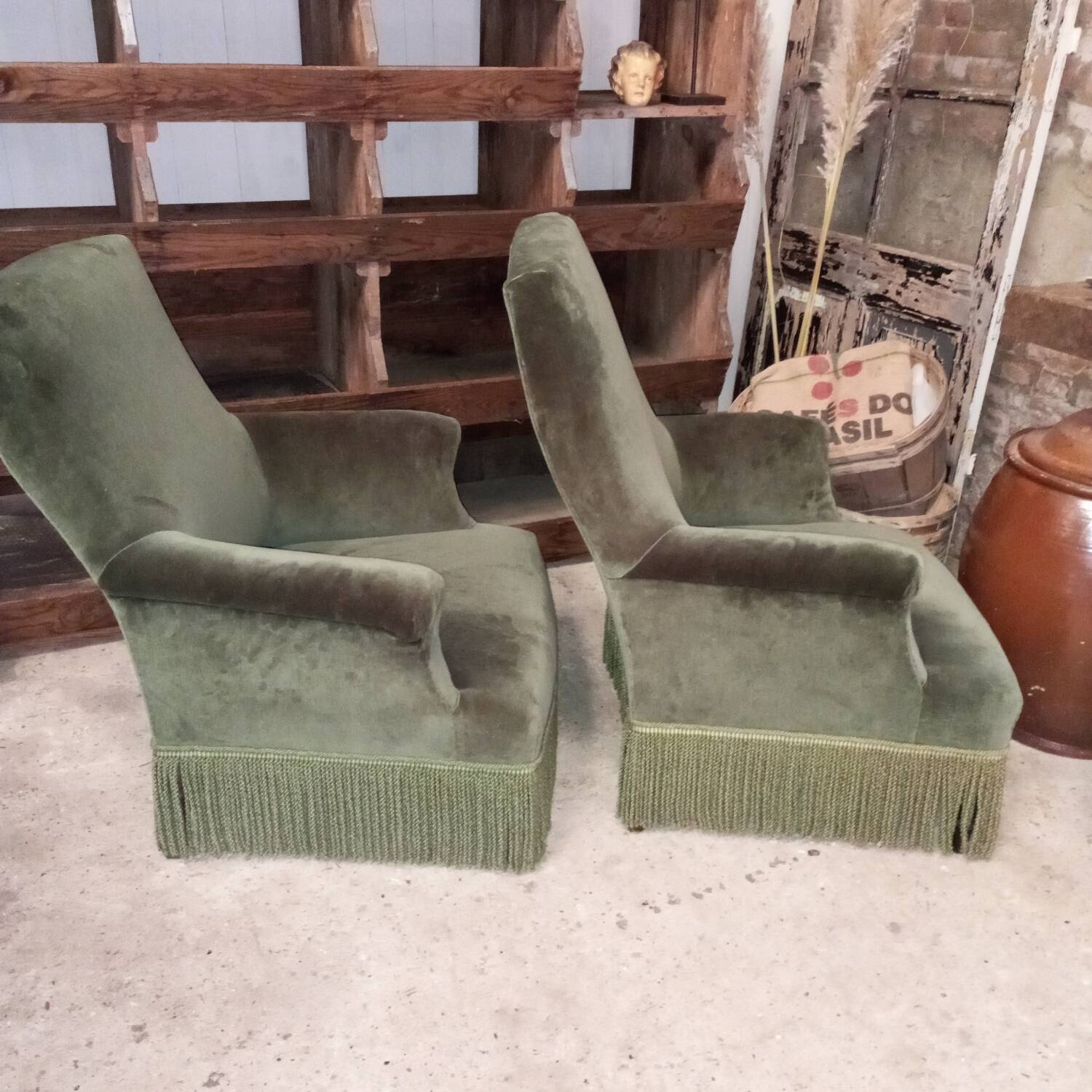 Olive green English armchairs