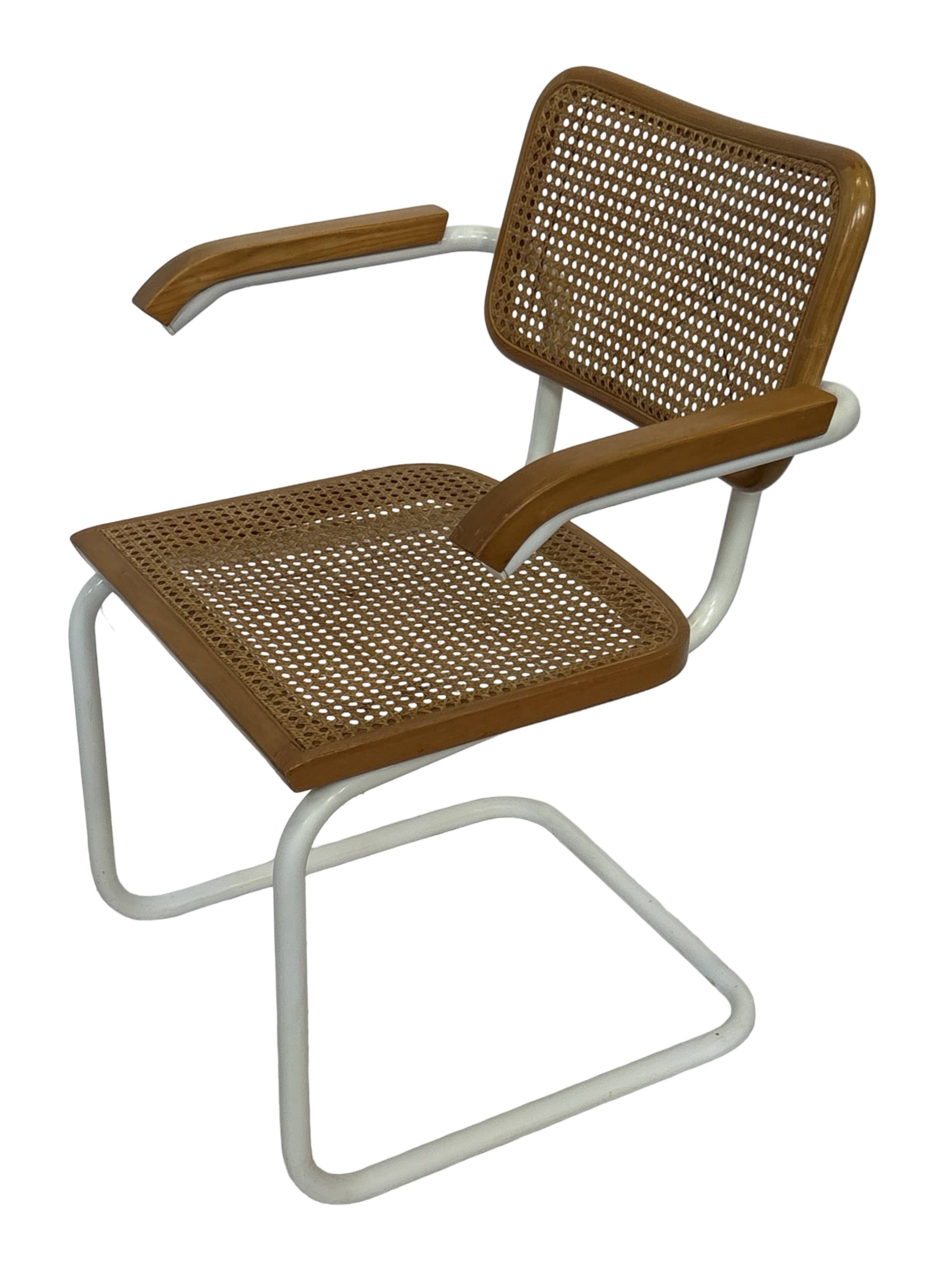 Chair Cesca model with armrests B64 in white metal and wood