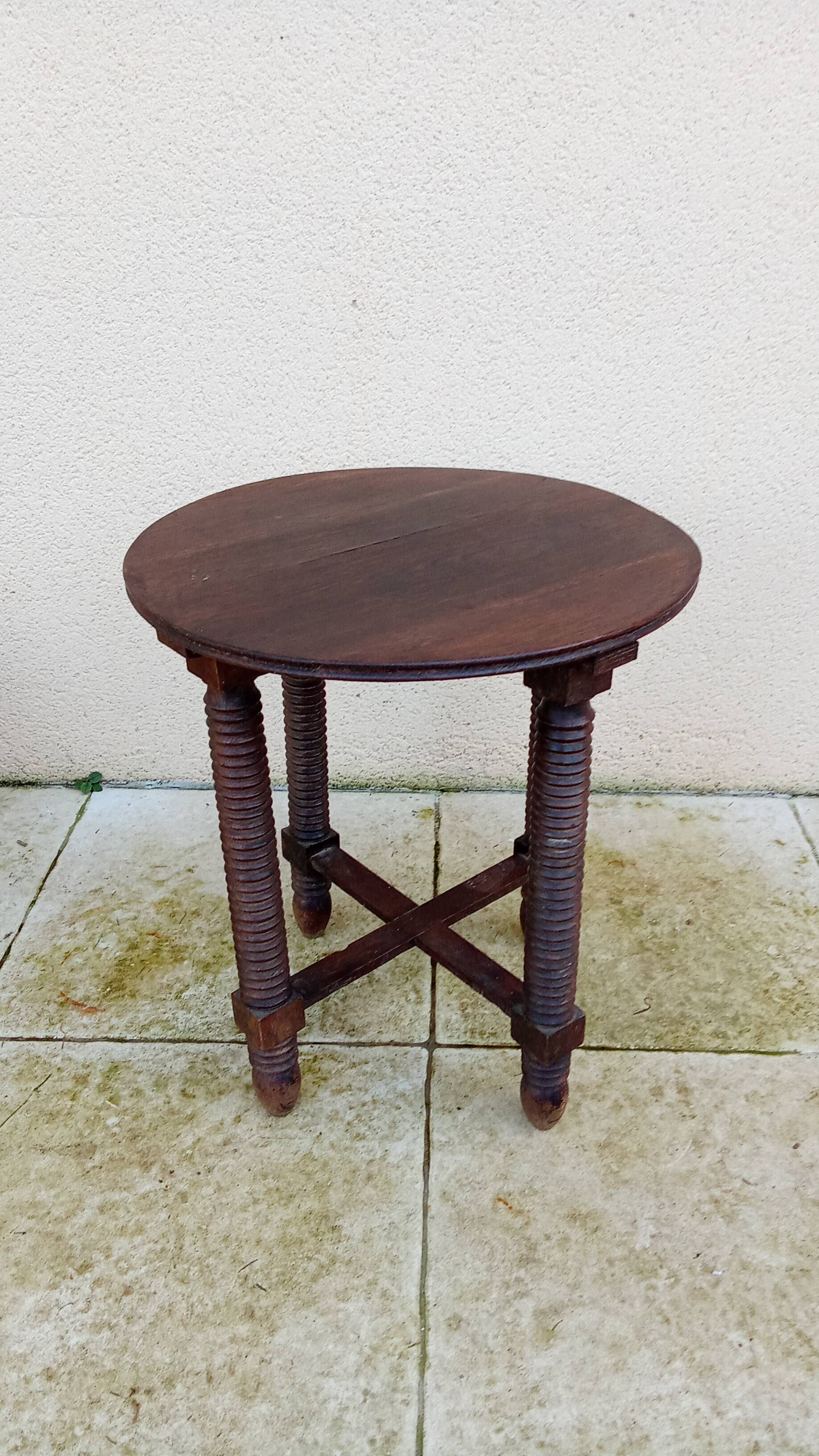Old small round side table in Dudouyt style