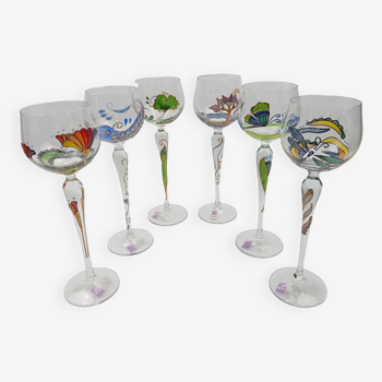 Paul NAGEL six enameled wine glasses