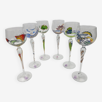 Six verres à vin émaillées Paul NAGEL