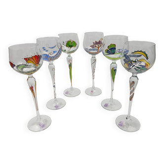 Paul NAGEL six enameled wine glasses