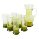 Service à orangeade en verre bullé de Biot, Long Drink, vert, 1960