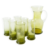 Service à orangeade en verre bullé de Biot, Long Drink, vert, 1960