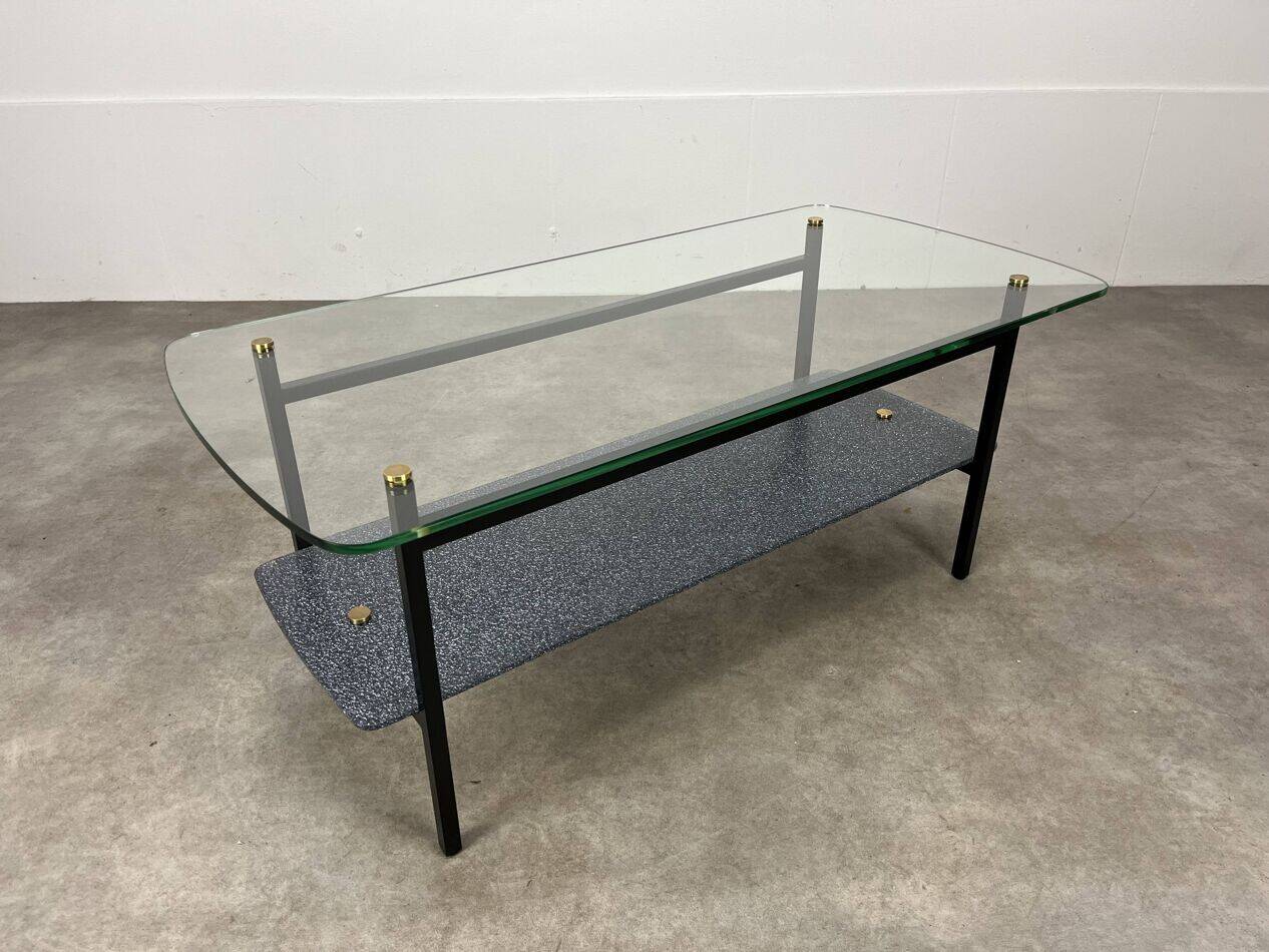 1950s coffee table in metal and glass