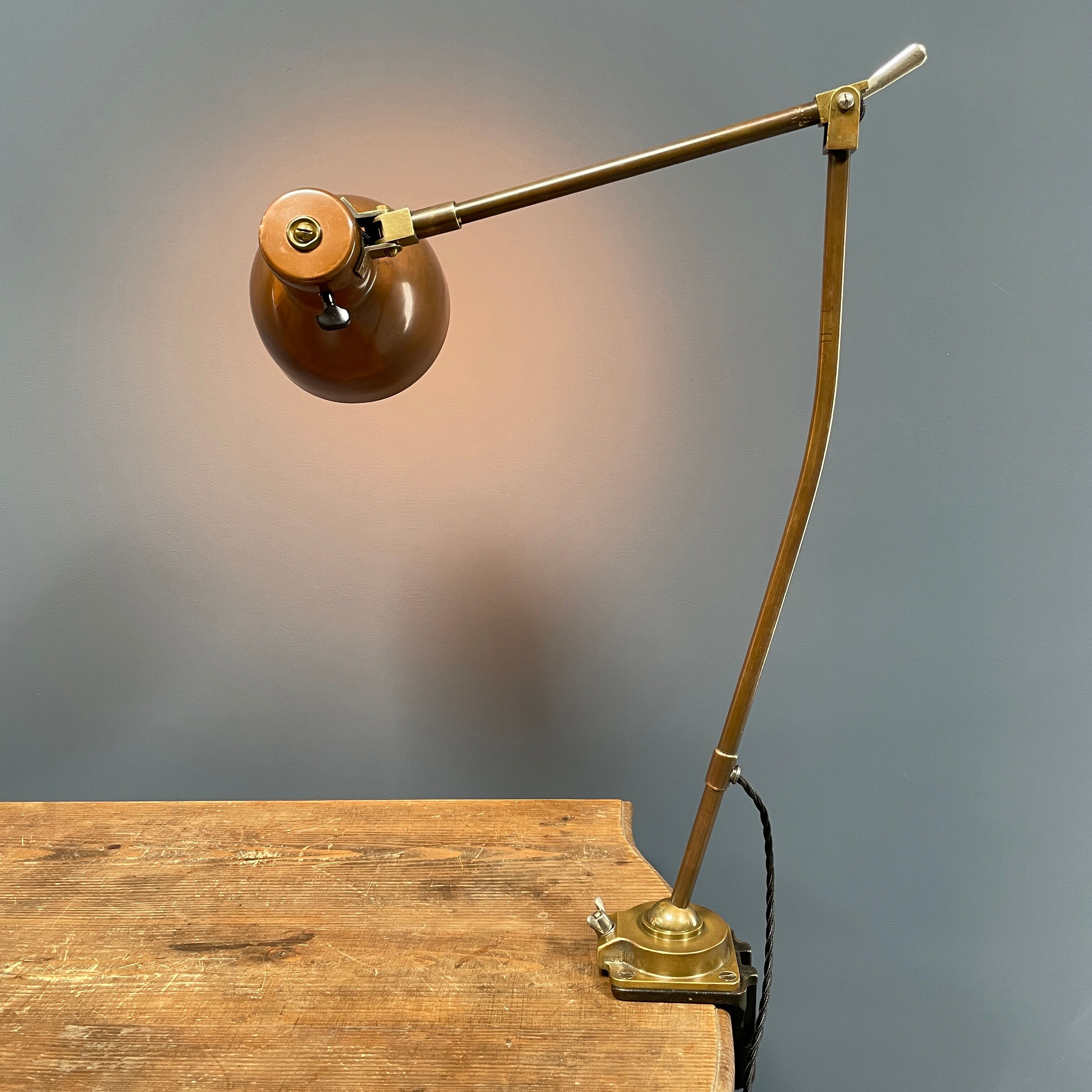 Industria Rotterdam clamp lamp made of brass and copper from the 1930s