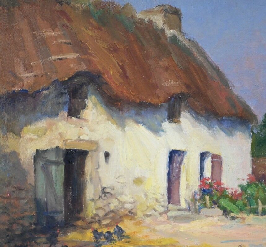 Oil on Wood "Maison en Brière", signed E.gautier – 1955