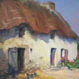Oil on Wood "Maison en Brière", signed E.gautier – 1955