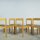 Vintage oak DUTCH DESIGN dining chairs in modern minimalist style, 1960s