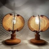 Lampes de table en bois et osier, années 60