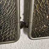 Vintage 1930s triptych barber mirror in black faux crocodile leather - 33 x 84 cm