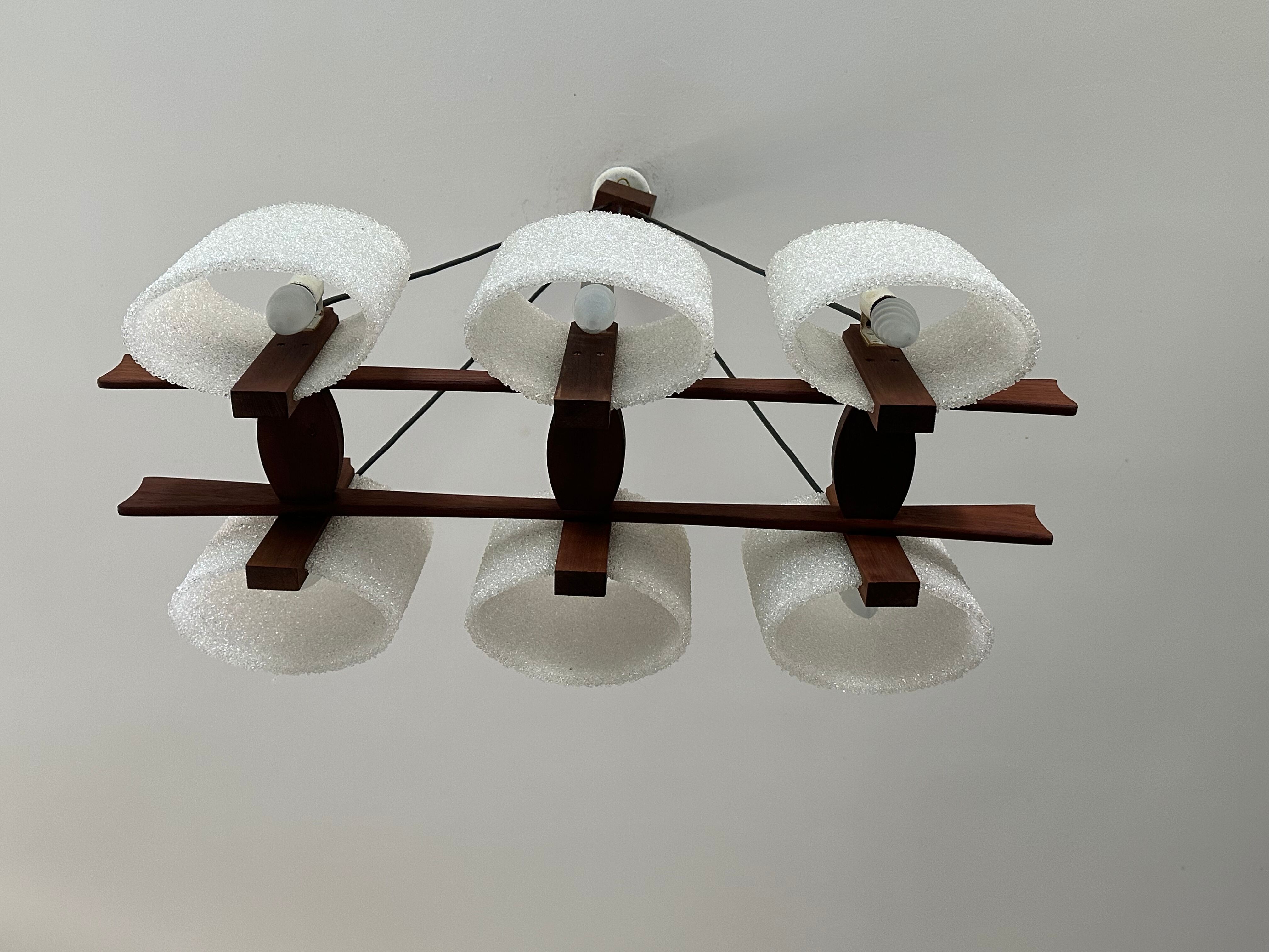 Teak chandelier and vintage design wall lamp 60 years