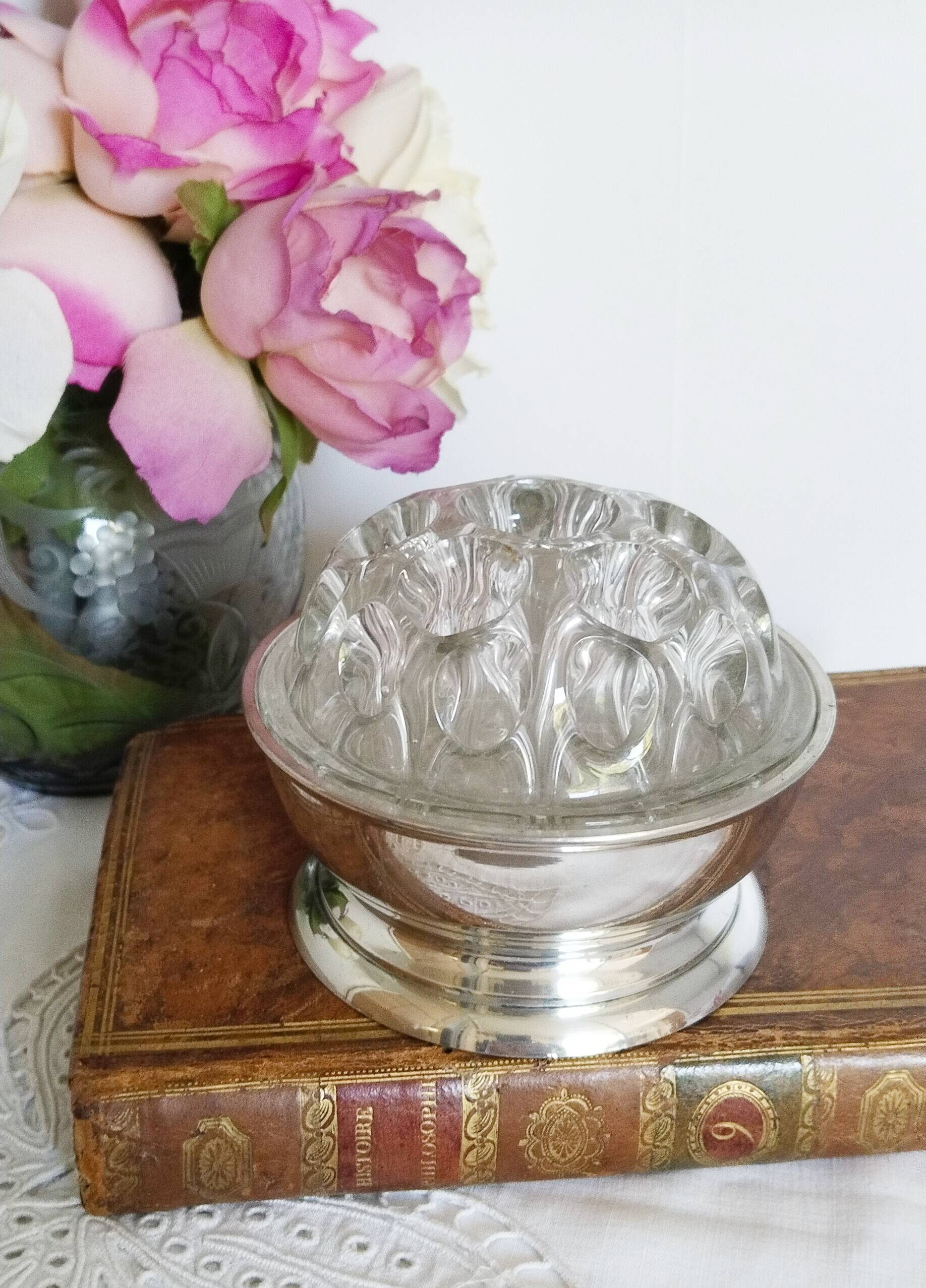Pewter and crystal flower pick, "Les Etains du Manoir"