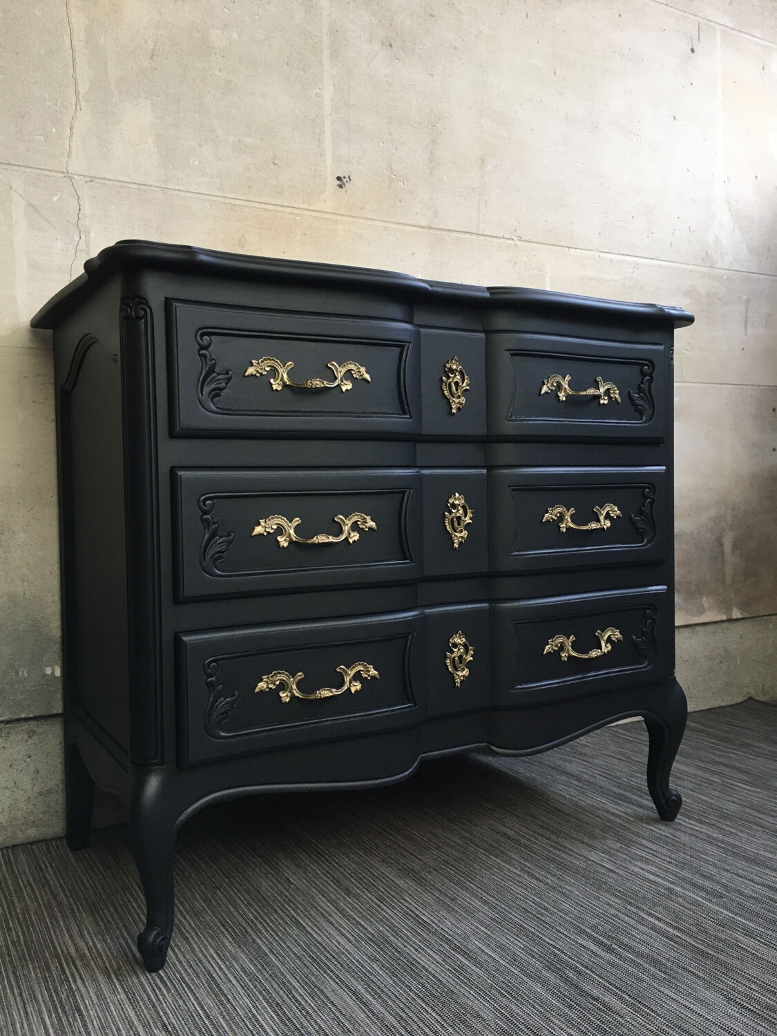 Revamped vintage black chest of drawers