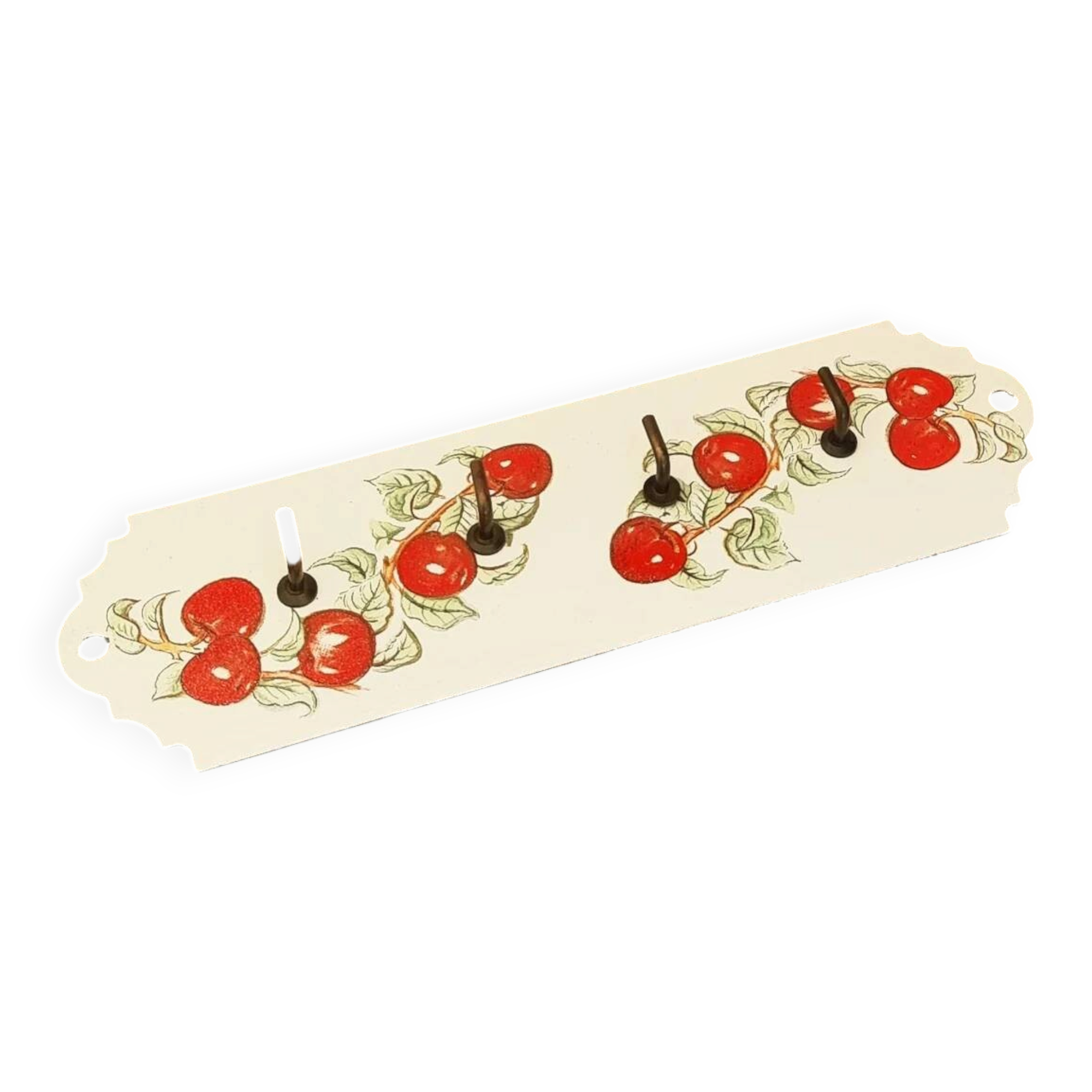 Porte torchons mural vintage en tôle émaillée décor cerises