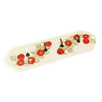 Porte torchons mural vintage en tôle émaillée décor cerises