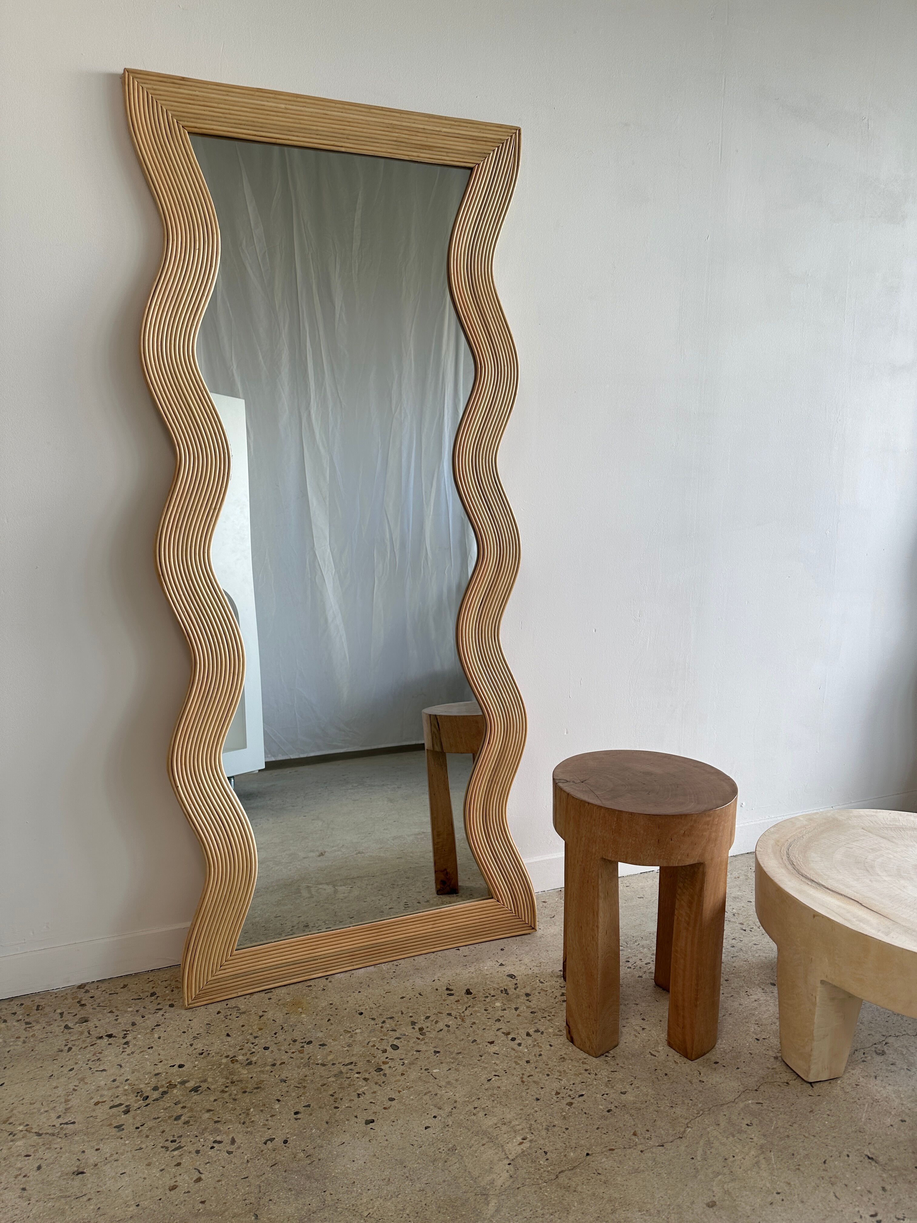 Zigzag rattan foot mirror H:182cm