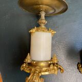 PAIR OF LOUIS XV STYLE BRONZE AND MARBLE CASSOLETTES WITH ANTIQUE DECORATION