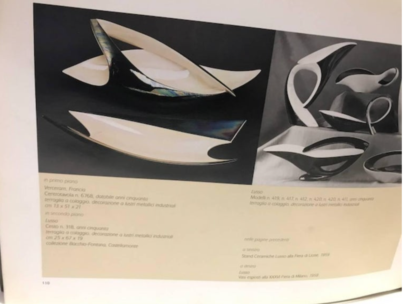 Vintage White and Iridescent Ceramic Bowl or Centerpiece n 6768 by Lusso, Italy