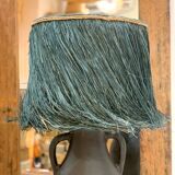 Black terracotta lamp and blue raffia lampshade