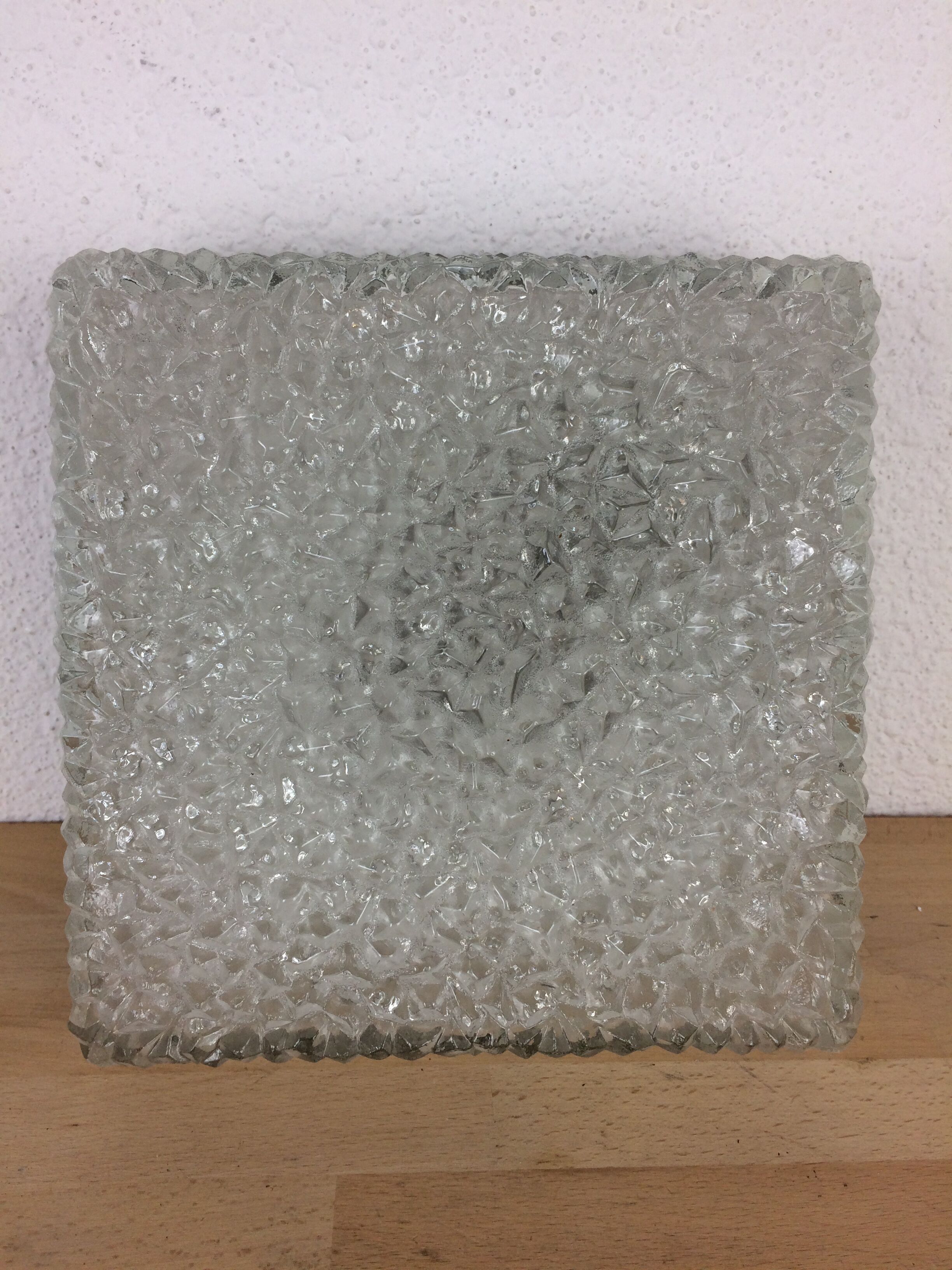Holophane square wall lamp in chiseled glass, 60s