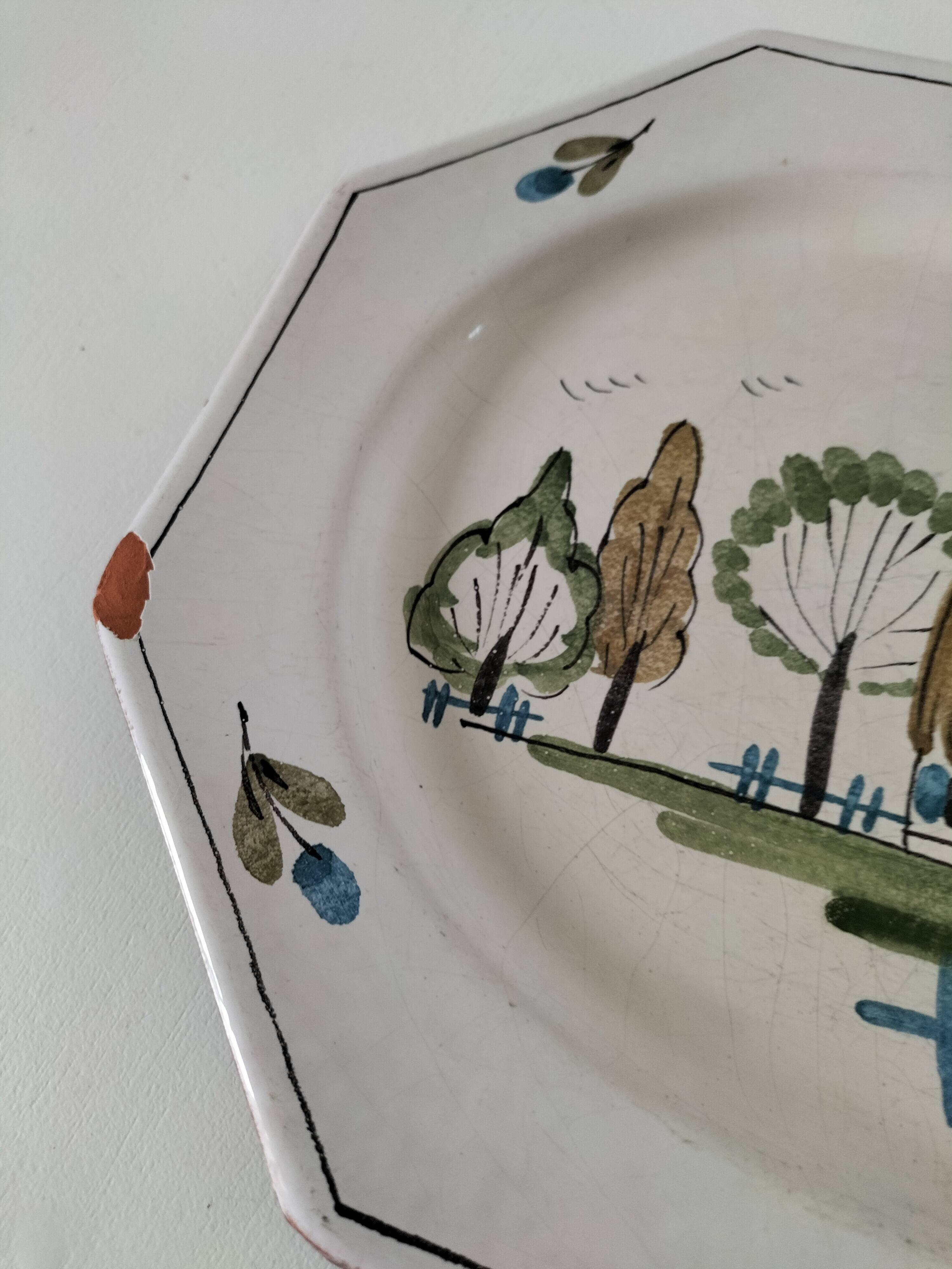 Octagonal dish from the Bec-Hellouin Abbey, 1970s