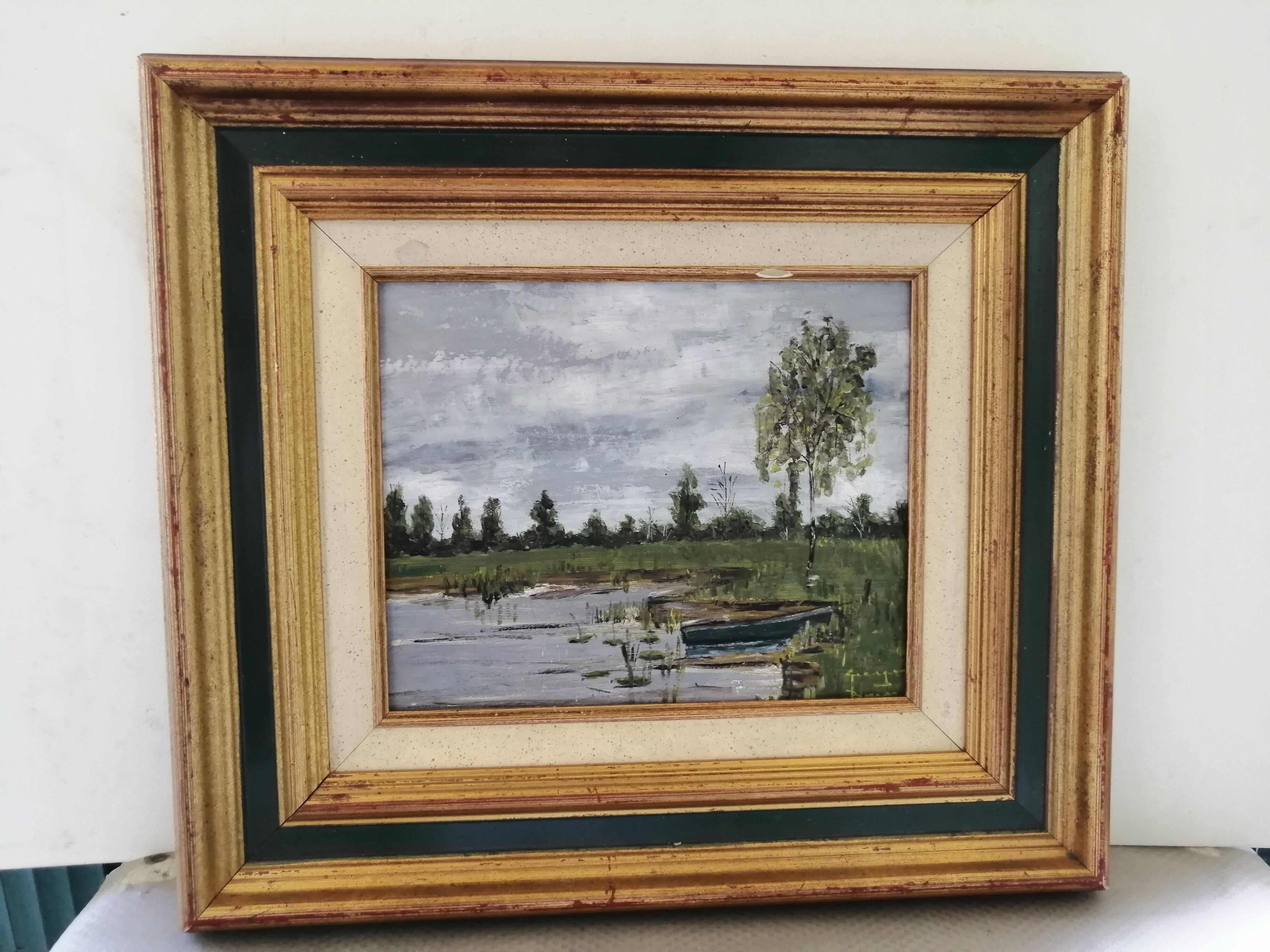 Old oil framed on panel