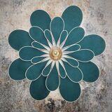 Peacock blue rattan and linen 24 petal flower wall light