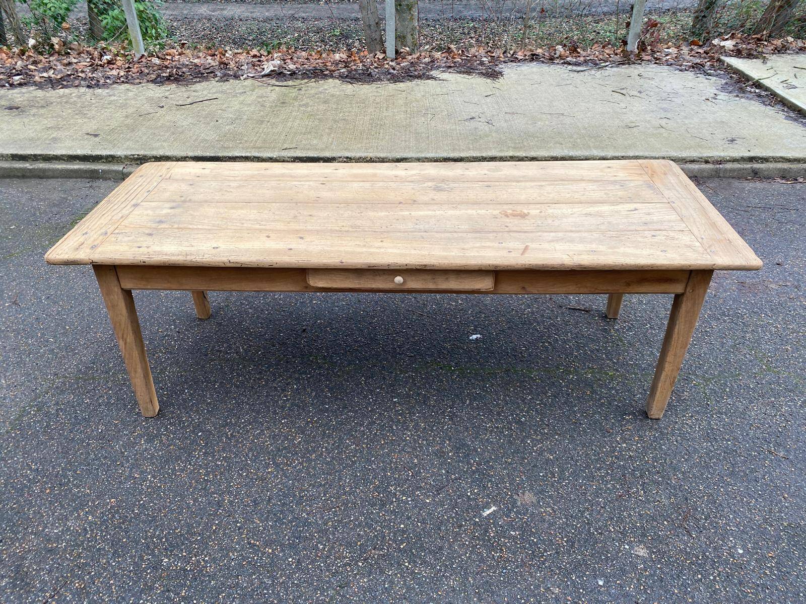 Table de ferme rénovée en chêne massif du 18ème avec tiroir 220cm