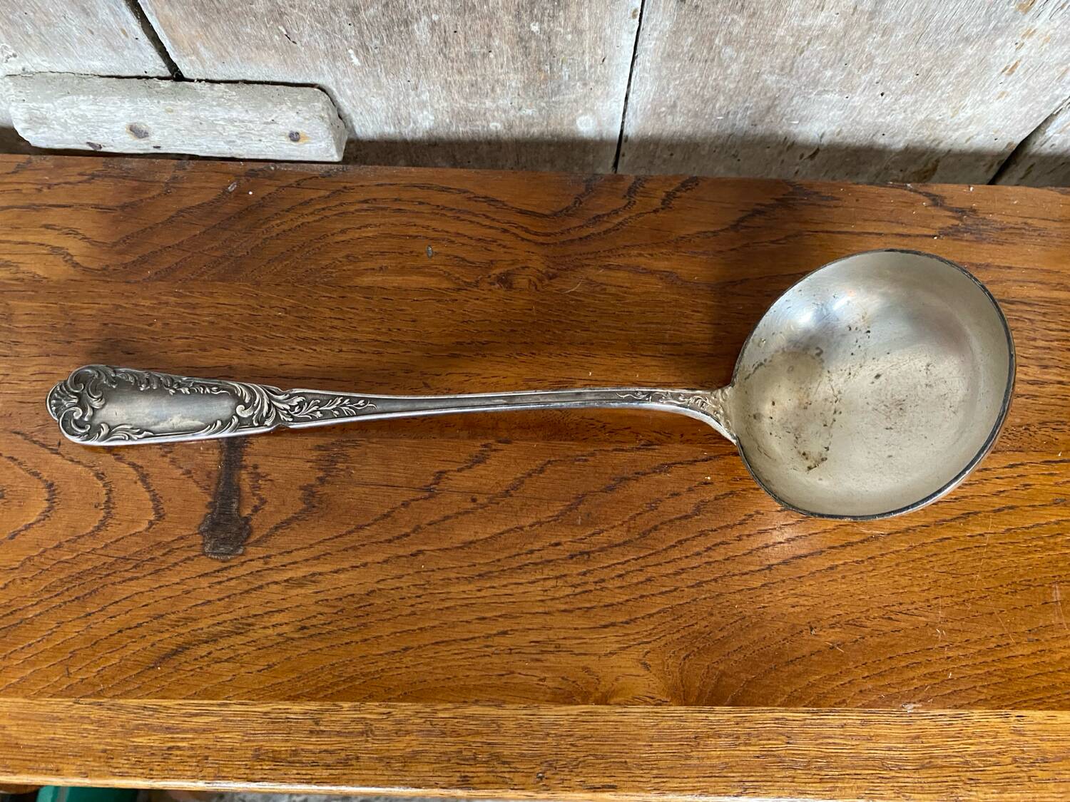 Old SFAM Goldsmith's Ladle Silver Plated Metal 12G Leaf Decor #B342