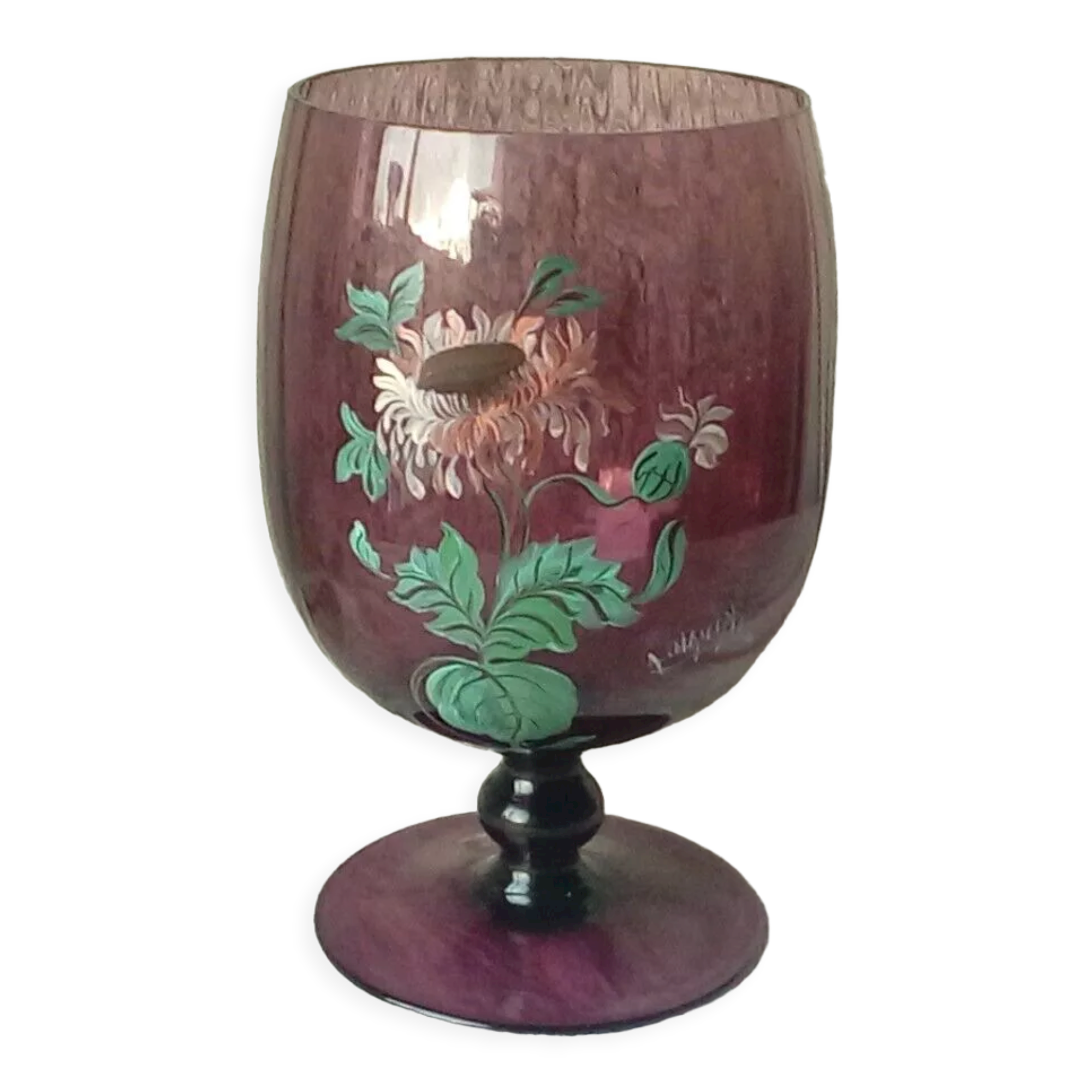 Enamelle vase large glass enamel on foot sign