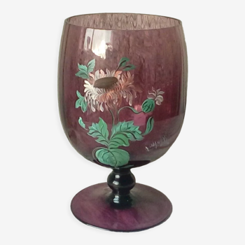 Vase emaille gros verre emaille sur pied signe