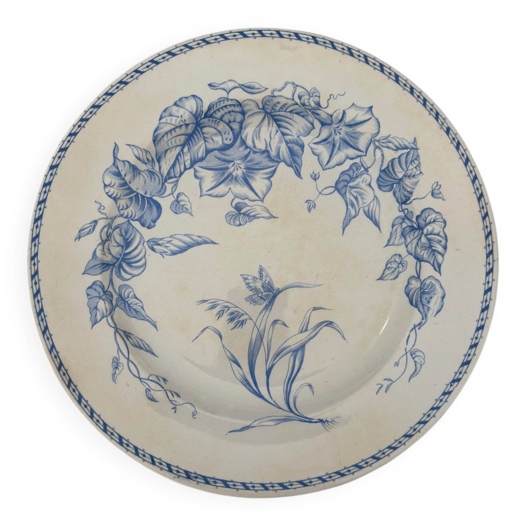 Old flat plate, light blue ironstone, HB Choisy-le-Roi model.