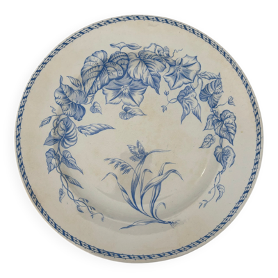 Assiette plate ancienne terre de fer bleu clair HB choisy le roi modèl