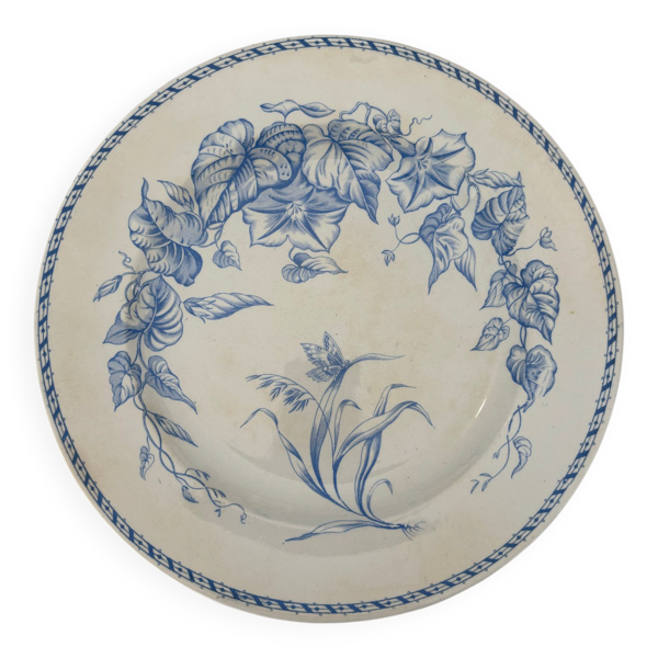 Assiette plate ancienne terre de fer bleu clair HB choisy le roi modèl