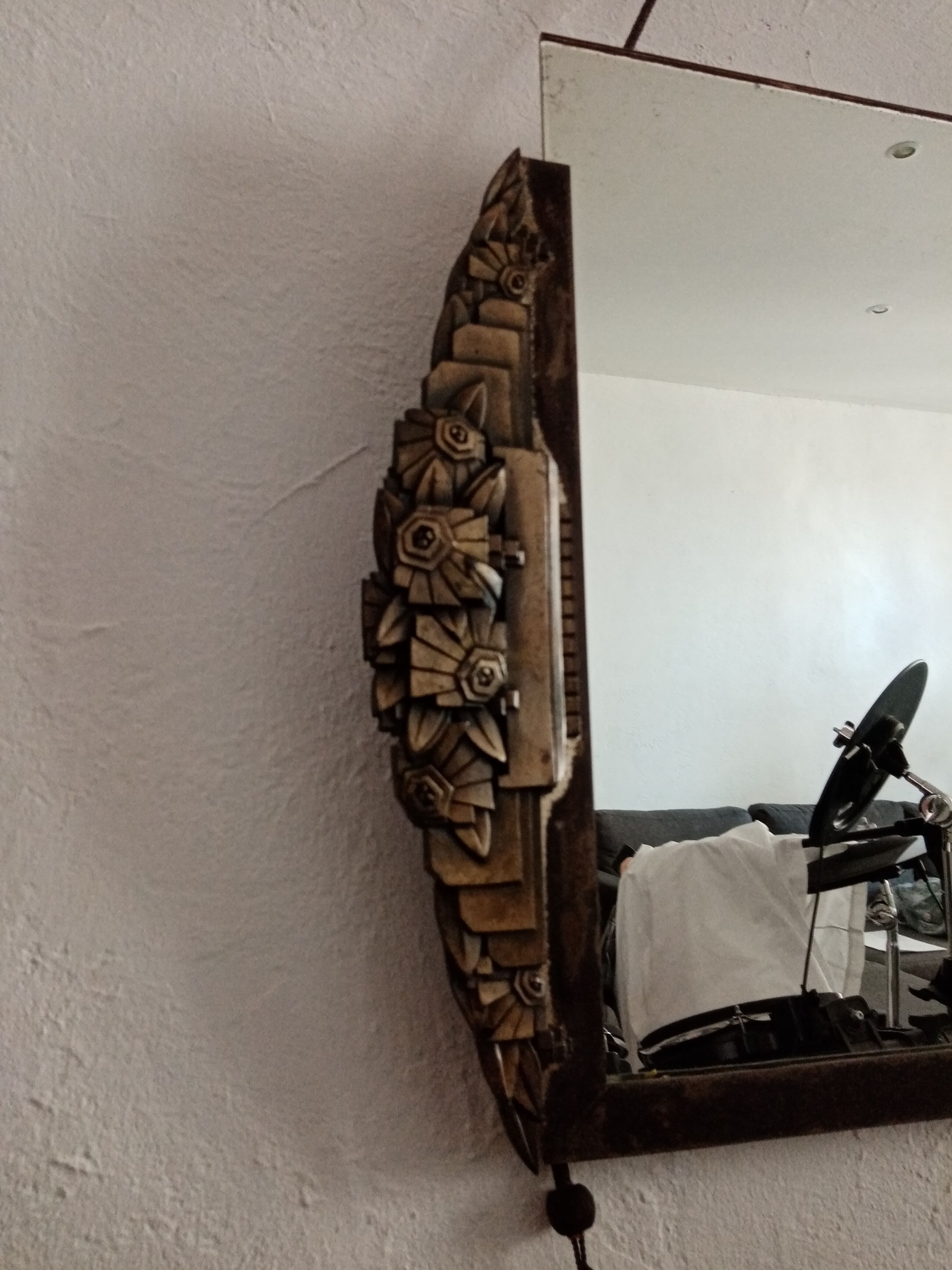 Old Art Deco mirror metal pompoms 45x75cm