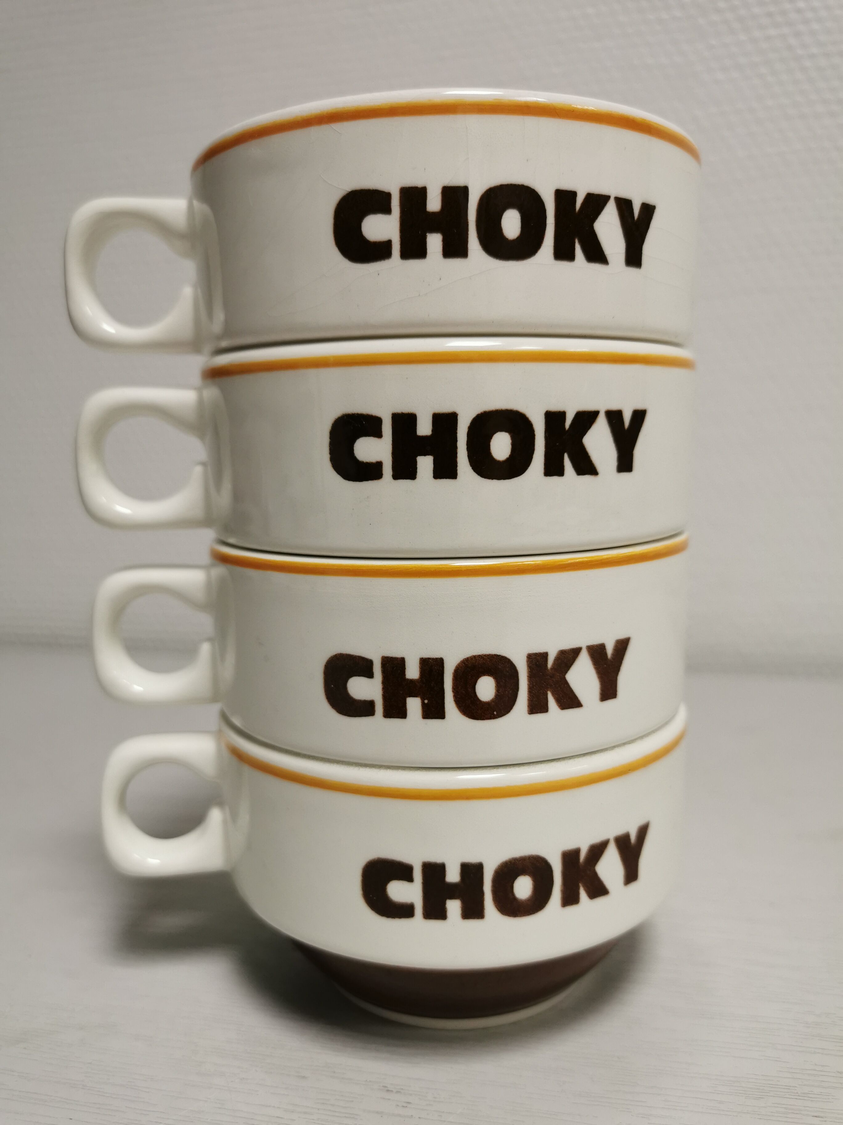 Set of 4 Choky chocolate cup, ceramic vintage pub