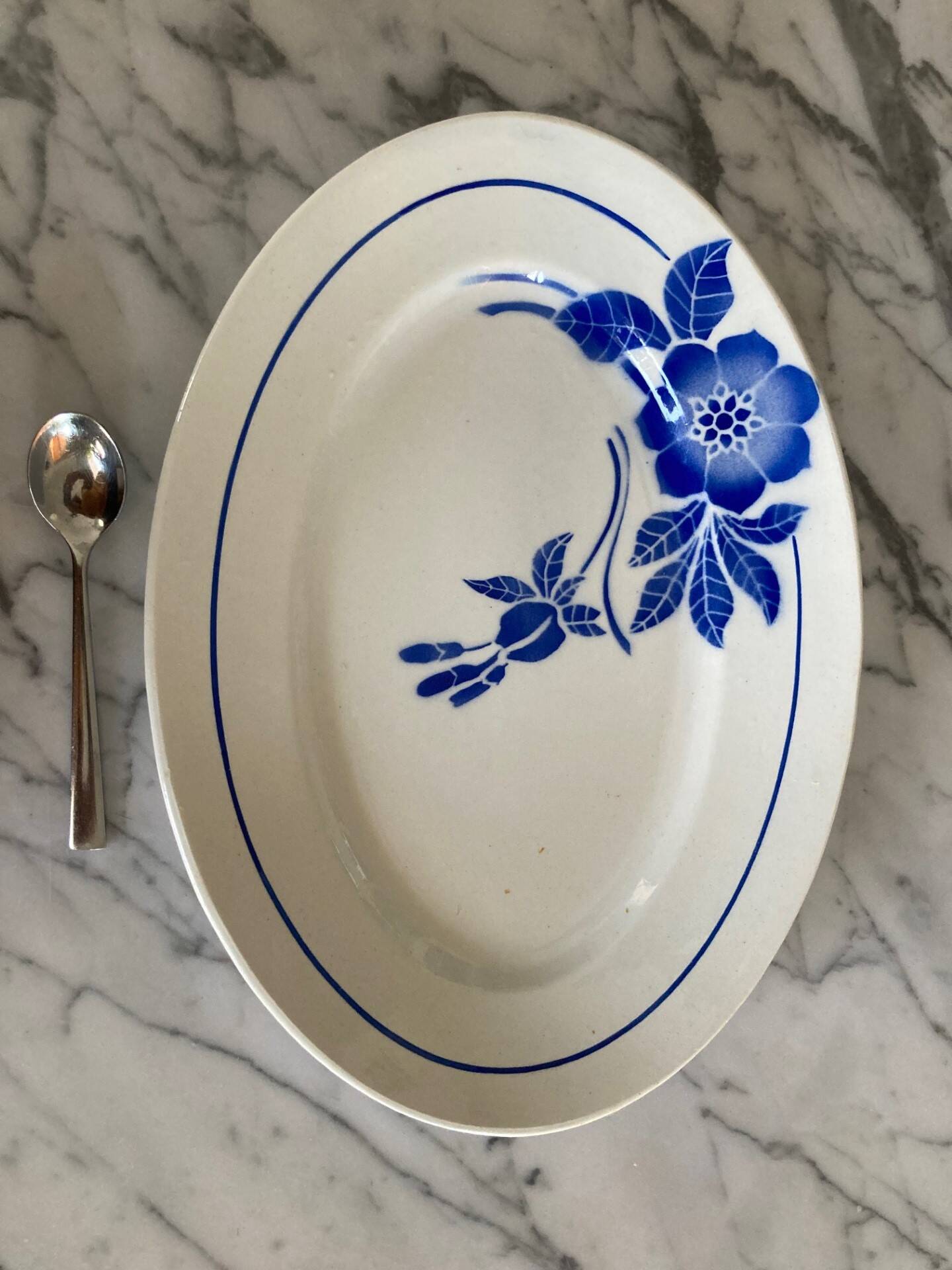 Oval dish blue flowers digoin