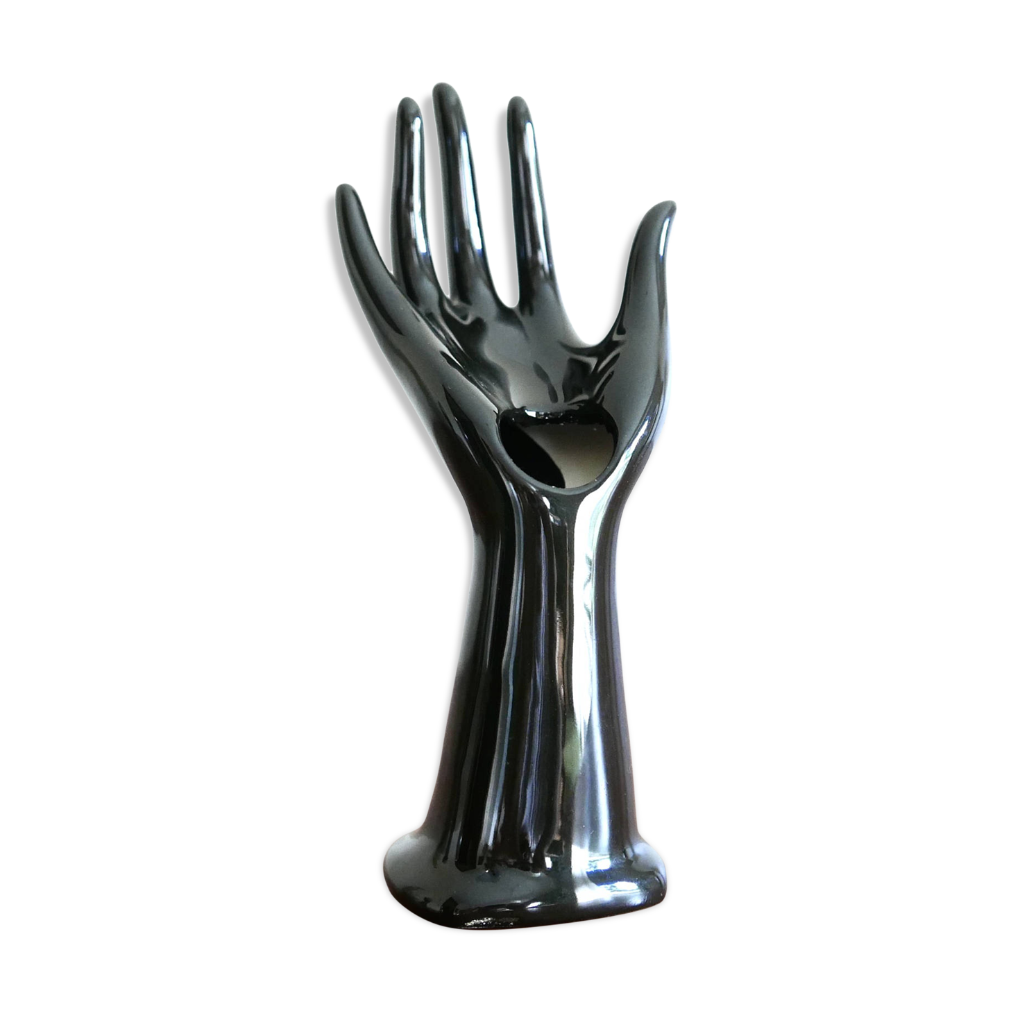 Vase ring hand black porcelain, early 1970s
