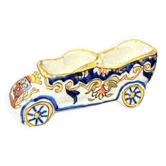 Old Saleron Salt and Pepper Shaker Mustard Pot Faience ROUEN Signed 1948 Voitur