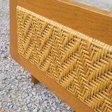 Vintage rattan and solid oak bed 1950s design
