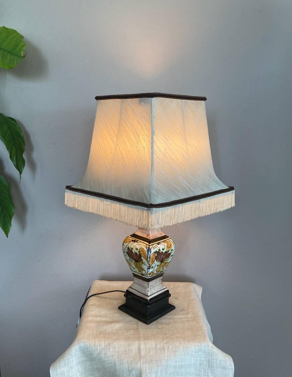 Living room lamp in cracked earthenware style, handmade decoration, 20th century
