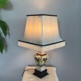 Lampe de salon en faïence façon craquelée décor fait main époque XXe