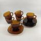 Service of 6 coffee cups and saucers Vereco amber glass design 1970