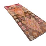 3x7 Brown Hot Pink Turkish Vintage Runner Rug, 92x227Cm