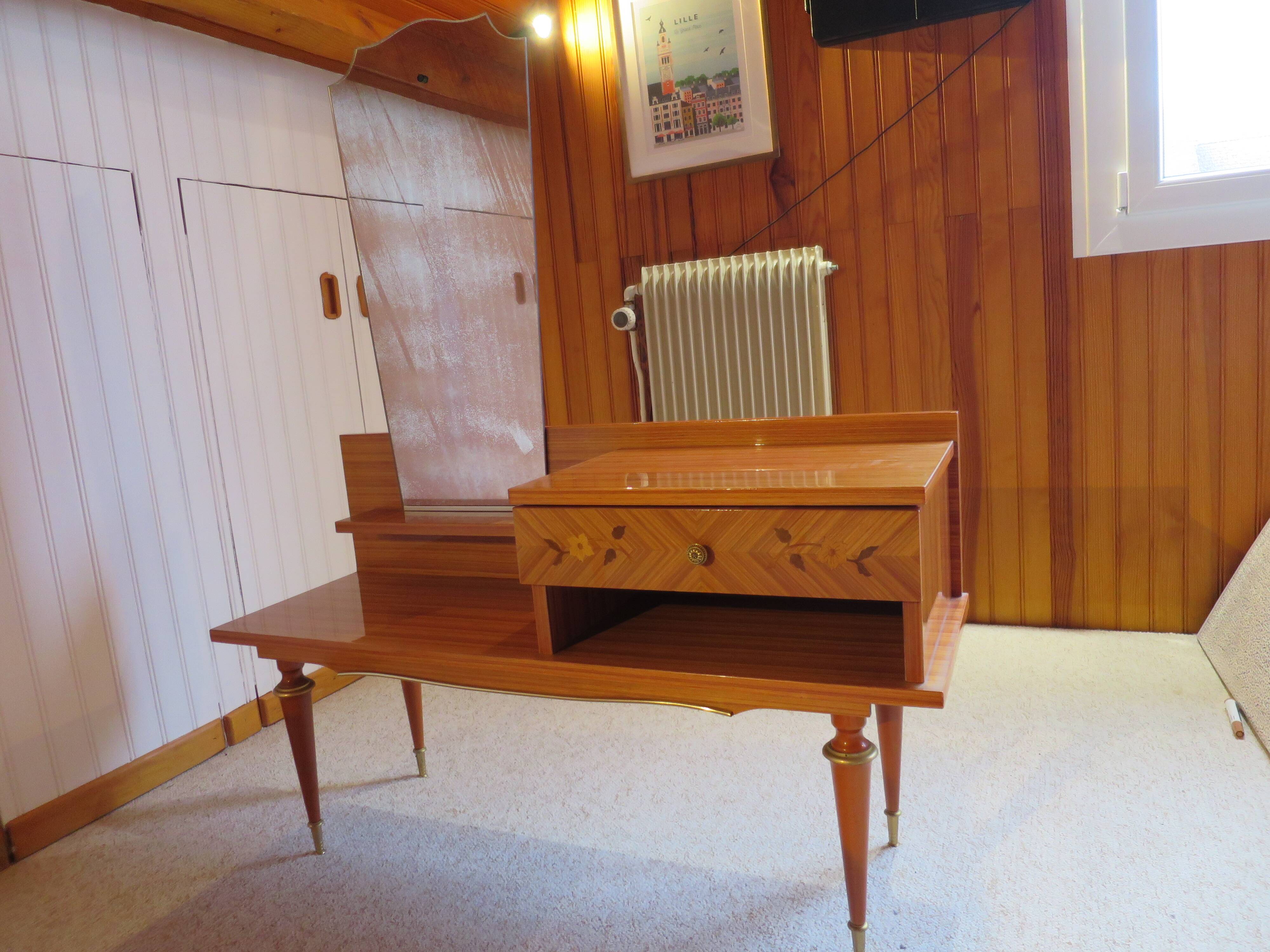 Console dressing table - hall furniture - drawer and mirror - 60s - vintage - modernist