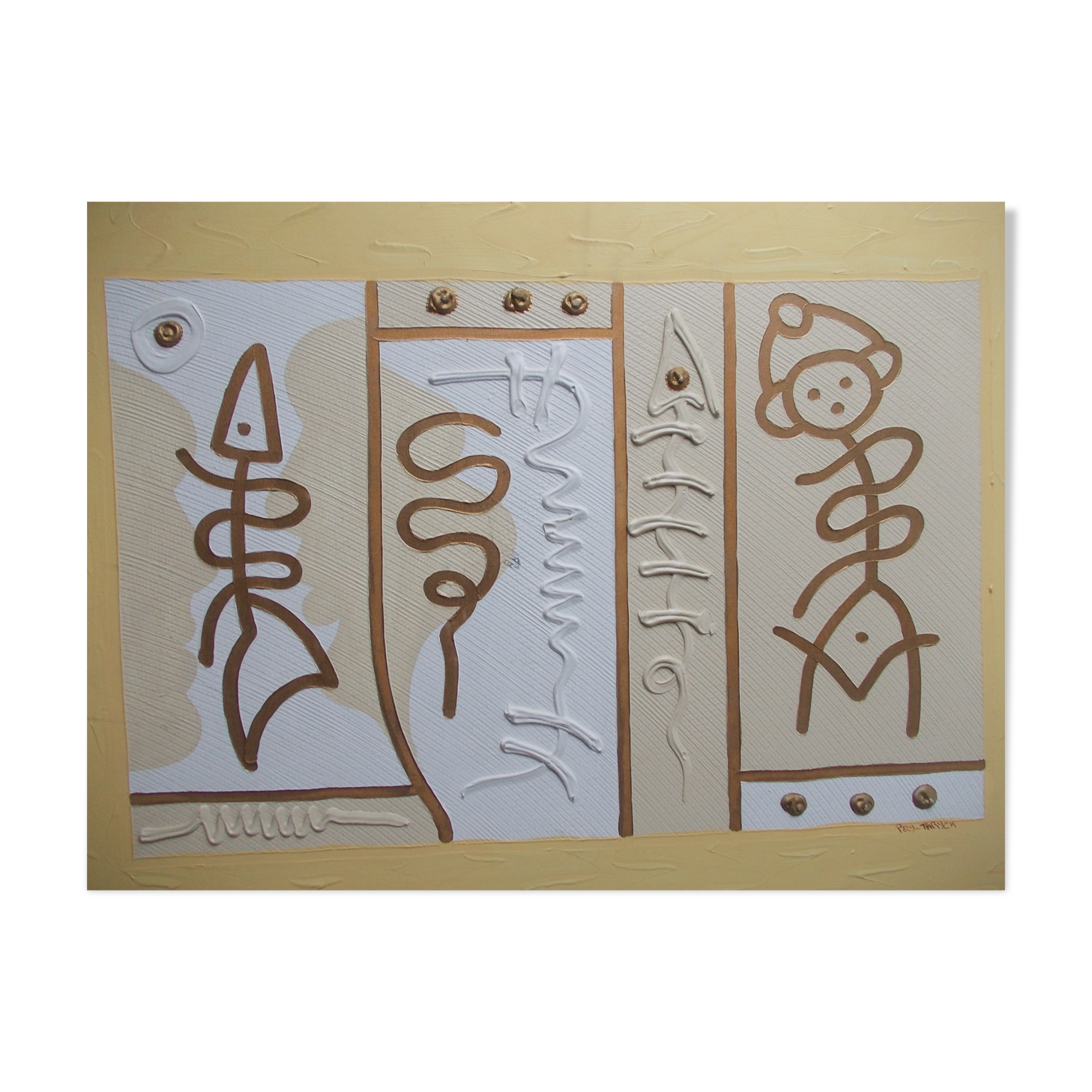 Large oil on canvas painting signed Pey Taryck abstract figures ethnic africa middle east