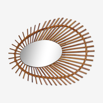 Oval rattan mirror