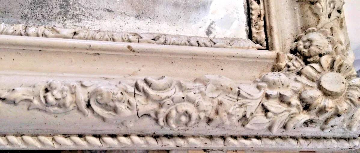 Antique 19th Century Mirror Carved Wood Frame 67x 55 Cm